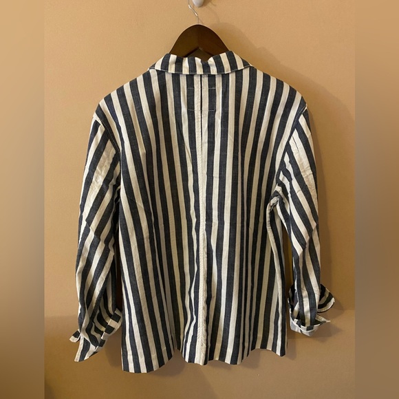 Sanctuary Striped Cotton Blazer Jacket Women’s Size Medium Pockets Blue White - Picture 2 of 7